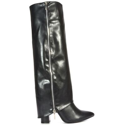 XY London Women's 'Allie' Pointed Toe Knee High Boots With Fold Over in Black Size: 5 Black 5 XY London Women's 'Allie' Pointed Toe Knee High Boots With Fold Over in Black Size: 5 Black 5