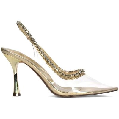 XY London Women's 'Beryl' Jewelled Perspex High Heels With Pointed Toe in Metallic Gold Size: 6 Metallic Gold 6 XY London Women's 'Beryl' Jewelled Perspex High Heels With Pointed Toe in Metallic Gold Size: 6 Metallic Gold 6
