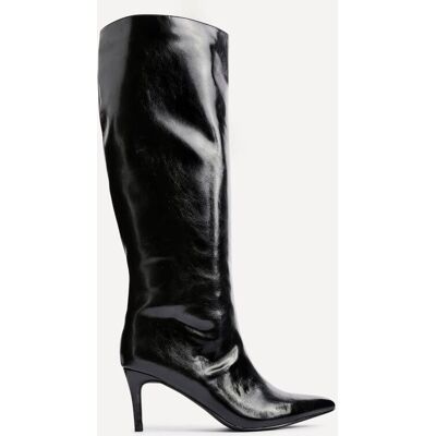 Linzi Women's Onyx Black High Shine Pointed Toe High Leg Heeled Boots Size: 4-Standard Fit Black 4-Standard Fit Linzi Women's Onyx Black High Shine Pointed Toe High Leg Heeled Boots Size: 4-Standard Fit Black 4-Standard Fit