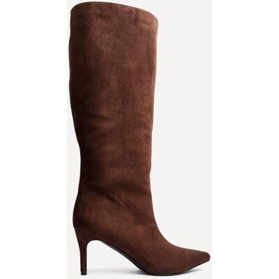 Linzi Women's Onyx Brown Faux Suede Pointed Toe High Leg Heeled Boots in Chocolate Size: 7-Standard Fit Chocolate 7-Standard Fit Linzi Women's Onyx Brown Faux Suede Pointed Toe High Leg Heeled Boots in Chocolate Size: 7-Standard Fit Chocolate 7-Standard Fit