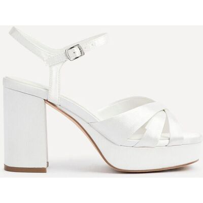 Linzi Women's Keliah Ivory Satin Crossover Platform Heels in White Size: 5-Standard Fit White 5-Standard Fit Linzi Women's Keliah Ivory Satin Crossover Platform Heels in White Size: 5-Standard Fit White 5-Standard Fit