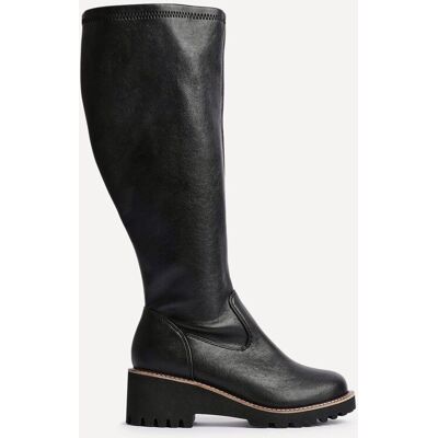 Linzi Women's Maintain Wide Fit Black Faux Leather Stretch High Leg Wedge Boot Size: 7-Standard Fit Black 7-Standard Fit Linzi Women's Maintain Wide Fit Black Faux Leather Stretch High Leg Wedge Boot Size: 7-Standard Fit Black 7-Standard Fit