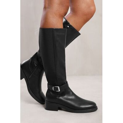 Where's That From Women's 'Bode' Knee High Boots With Buckle Detail in Black Size: 8 Black 8 Where's That From Women's 'Bode' Knee High Boots With Buckle Detail in Black Size: 8 Black 8