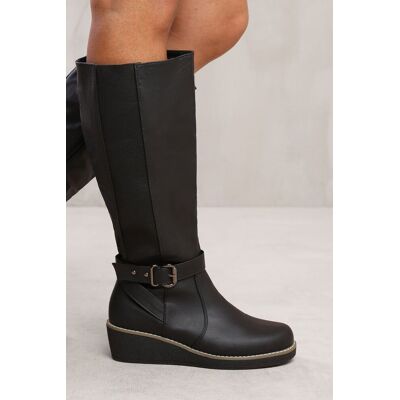Where's That From Women's 'Jacinta' Wedge Heel Knee High Boots With Elastic Panel in Black Size: 7 Black 7 Where's That From Women's 'Jacinta' Wedge Heel Knee High Boots With Elastic Panel in Black Size: 7 Black 7