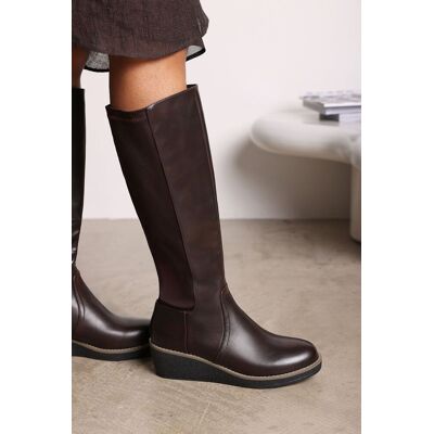 Where's That From Women's 'Livia' Knee High Wedge Boot With Stitch Detail in Brown Size: 6 Brown 6 Where's That From Women's 'Livia' Knee High Wedge Boot With Stitch Detail in Brown Size: 6 Brown 6