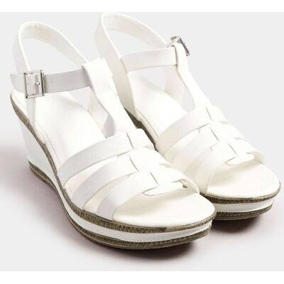 Yours Women's Faux Leather T-Bar Wedge Sandals in White Size: 9E White 9E Yours Women's Faux Leather T-Bar Wedge Sandals in White Size: 9E White 9E