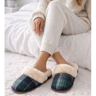 SNUGRUGS Women's Esme, Open Back Checked Sheepskin Mule Slippers with Cuff in Green Size: 8 Green 8 SNUGRUGS Women's Esme, Open Back Checked Sheepskin Mule Slippers with Cuff in Green Size: 8 Green 8