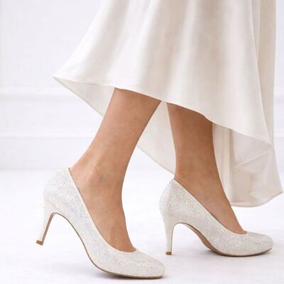 ABSOLUTE FOOTWEAR Women's High Heel Court Wedding Shoe with Lace Design in White Size: 5 White 5 ABSOLUTE FOOTWEAR Women's High Heel Court Wedding Shoe with Lace Design in White Size: 5 White 5