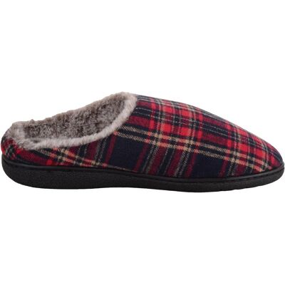 ABSOLUTE FOOTWEAR Men's Mens Traditional Checked Open Back Mule Slippers, Faux Fur Lining in Red Size: 7 Red 7 ABSOLUTE FOOTWEAR Men's Mens Traditional Checked Open Back Mule Slippers, Faux Fur Lining in Red Size: 7 Red 7