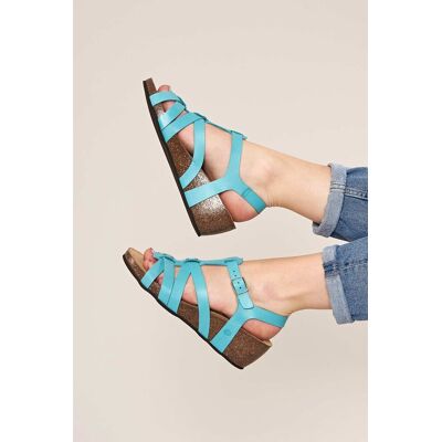 Moshulu Women's 'Polperro' Strappy Cork Wedge Sandals in Bright Blue Size: 6 Bright Blue 6 Moshulu Women's 'Polperro' Strappy Cork Wedge Sandals in Bright Blue Size: 6 Bright Blue 6