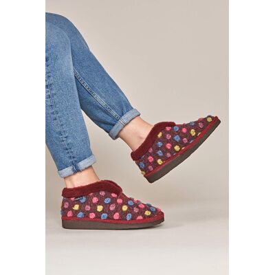 Moshulu Women's 'Bo' Short Spotty Bootie Slippers in Dark Red Size: 4 Dark Red 4 Moshulu Women's 'Bo' Short Spotty Bootie Slippers in Dark Red Size: 4 Dark Red 4
