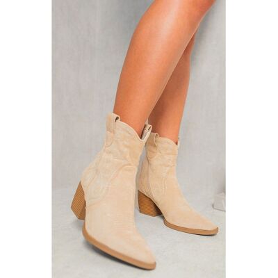 IKRUSH Women's Laura Faux Suede Cowboy Ankle Length Boots in Beige Size: 4 Beige 4 IKRUSH Women's Laura Faux Suede Cowboy Ankle Length Boots in Beige Size: 4 Beige 4