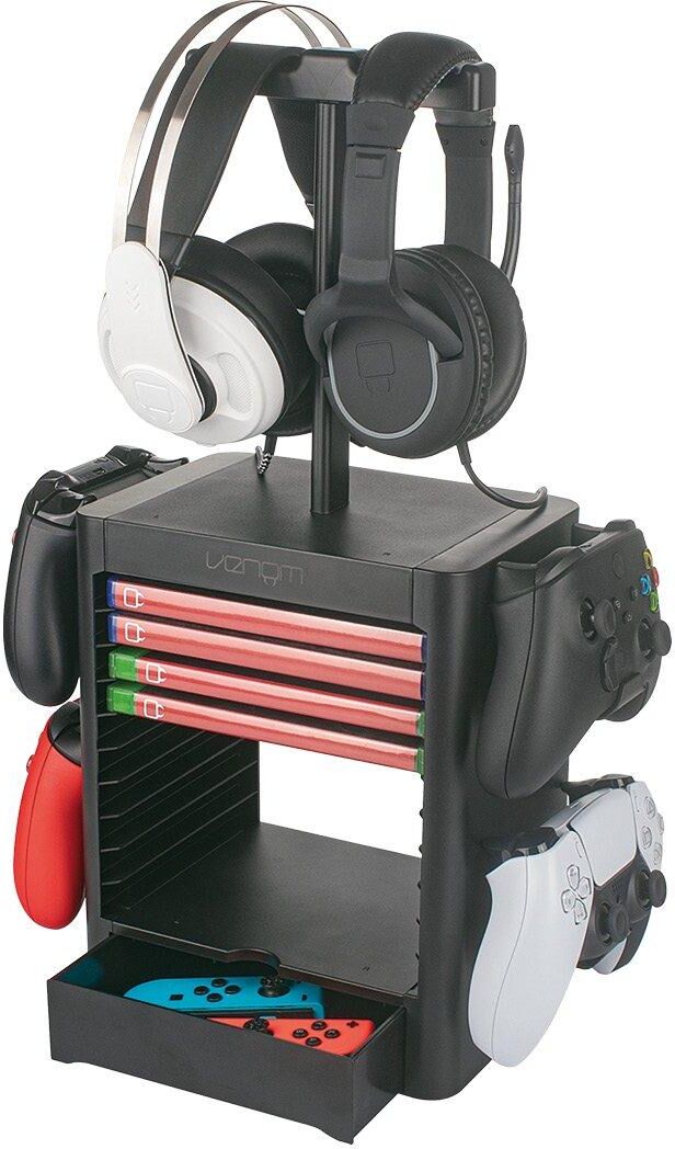 Venom Games Storage Tower with Integrated Controller and Headset Rack