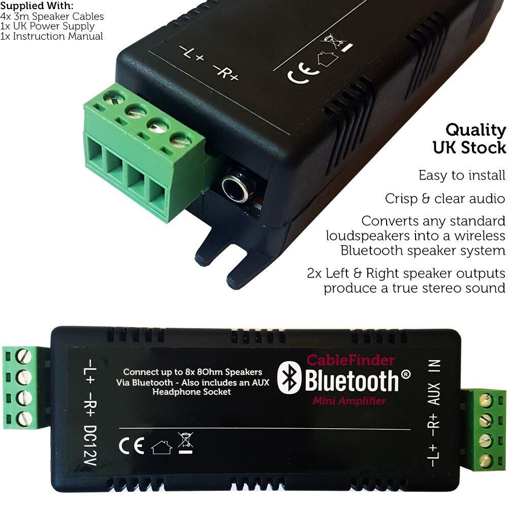 Loops Wireless Bluetooth Amplifier & 8x Wall Mount Speaker Kit Home Hi Fi Amp System