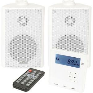 Loops Wall Mounted Mini Bluetooth Amplifier & White Wall Speakers Kit Stereo HiFi Amp White Loops Wall Mounted Mini Bluetooth Amplifier & White Wall Speakers Kit Stereo HiFi Amp White