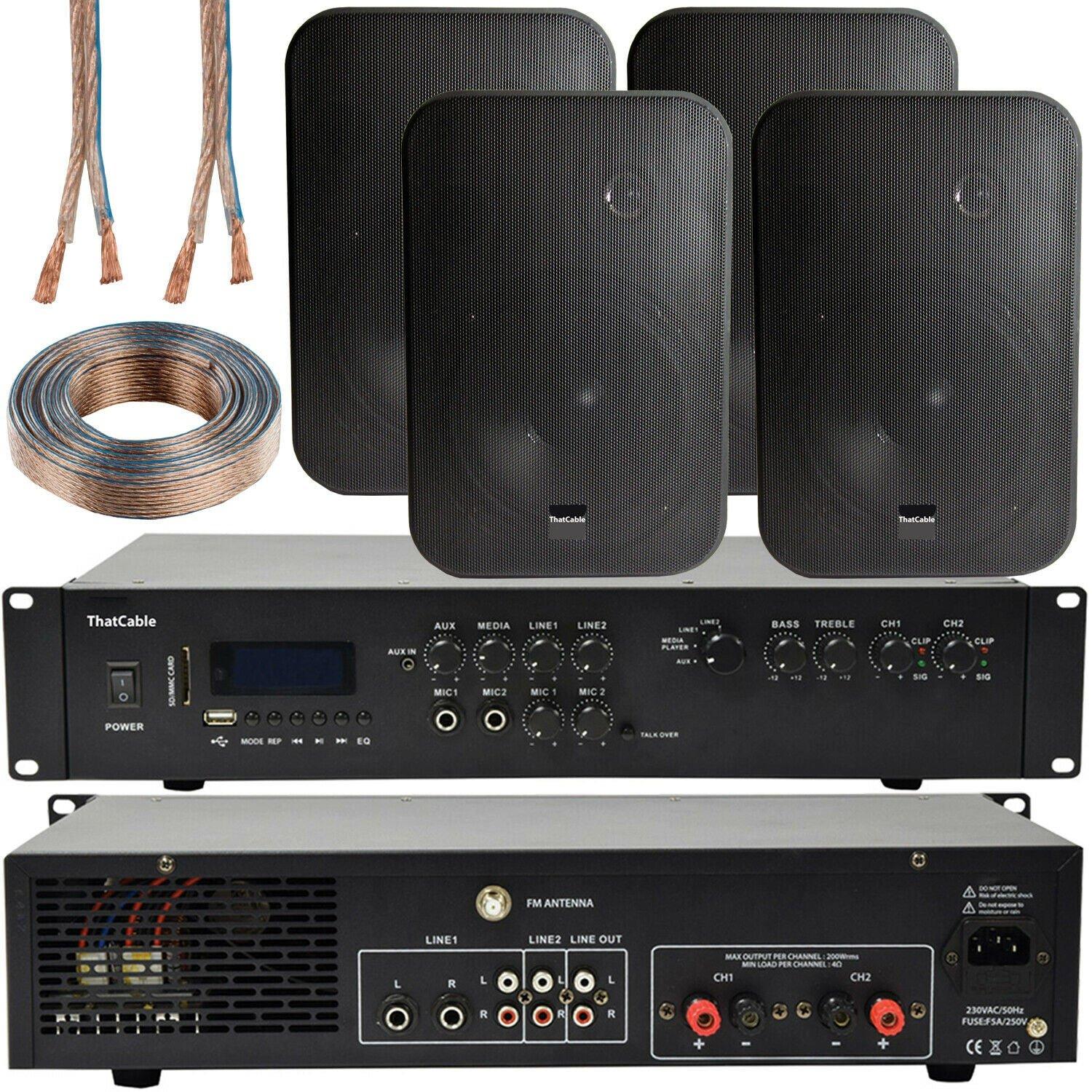 Loops 400W Bluetooth Sound System 4x Black 200W Wall Speaker Channel HiFi Amplifier