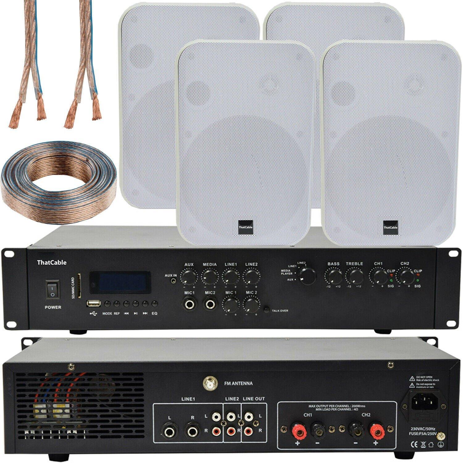 Loops 400W Bluetooth Sound System 4x White 200W Wall Speaker Channel HiFi Amplifier