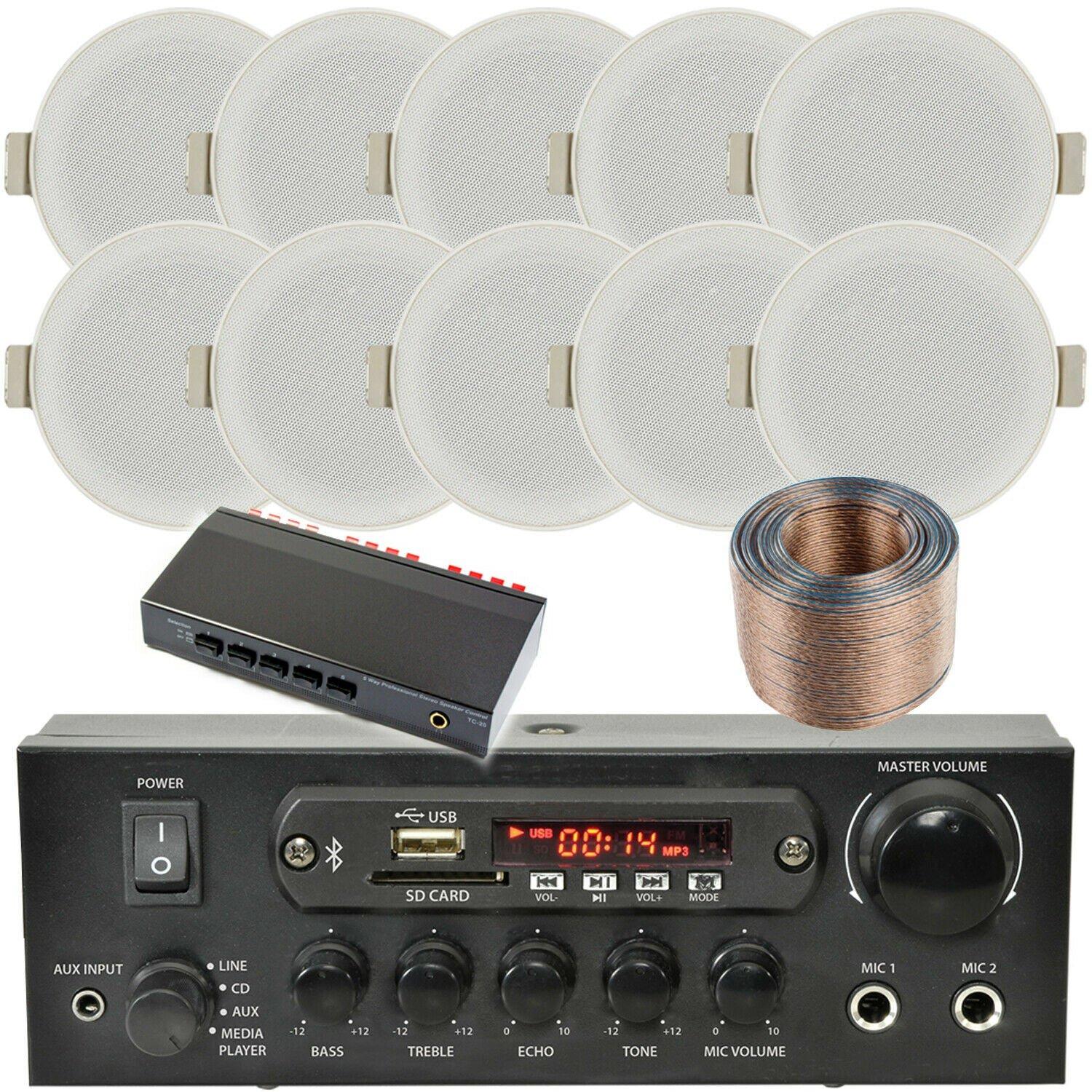 Loops Bluetooth Ceiling Music Kit 5 Zone Stereo Amp & 10x Low Profile HiFi Speaker