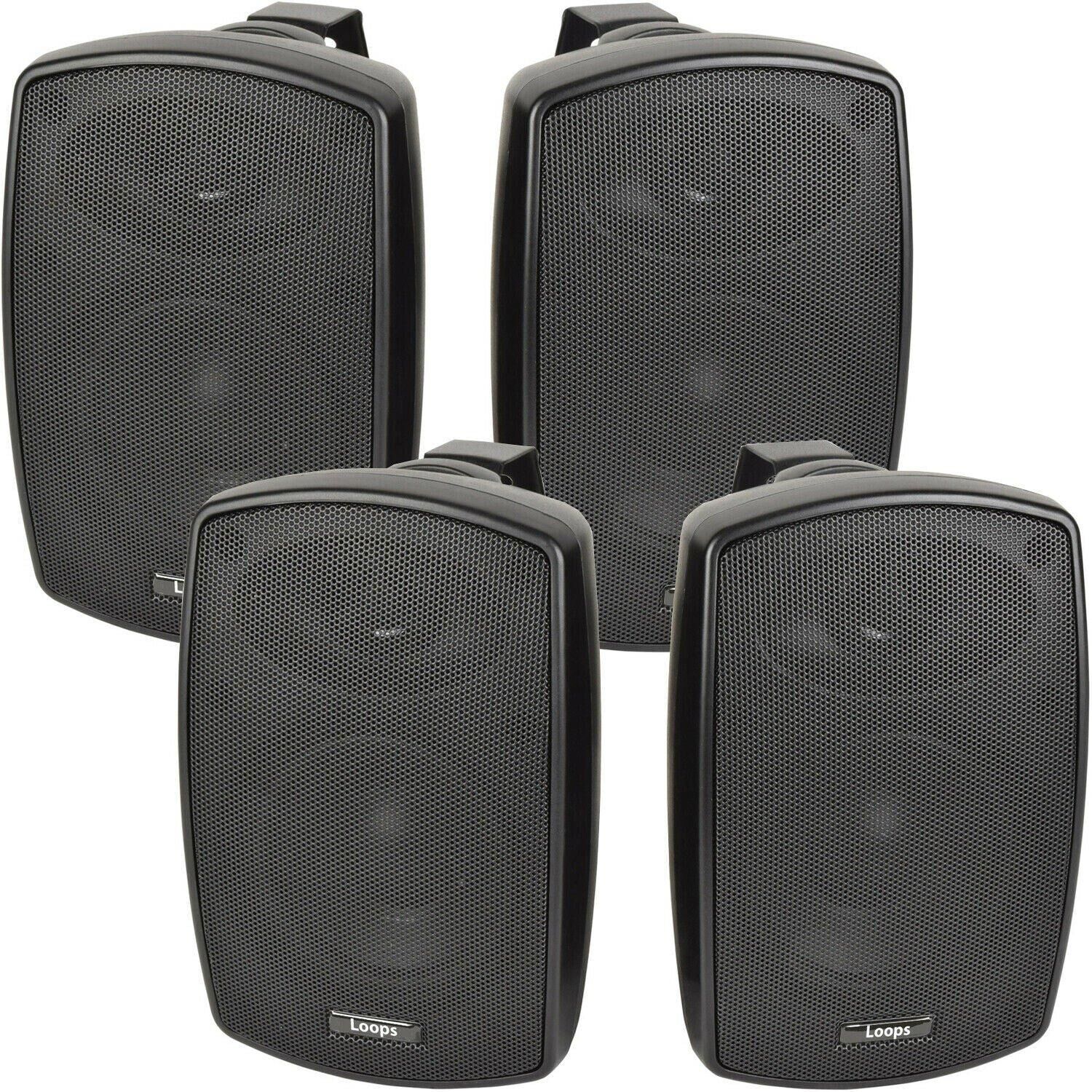 Loops 4x 4" 60W Black Outdoor Rated Speakers 8 OHM Weatherproof Wall Mounted HiFi