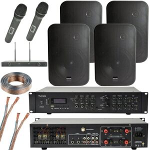 Loops Wireless Microphone Public Address System 4x Black 200W Wall Speakers 800W Amp Black Loops Wireless Microphone Public Address System 4x Black 200W Wall Speakers 800W Amp Black