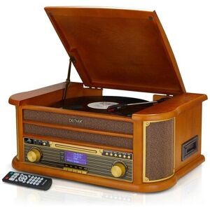 Denver 9-in-1 Retro Vintage Wooden Record Player with Speakers & Bluetooth 3 Speed Vinyl & Cassette with CD Player, DAB+ Radio