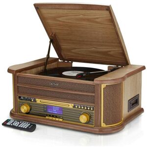 Denver 9-in-1 Retro Vintage Wooden Record Player with Speakers & Bluetooth 3 Speed Vinyl & Cassette with CD Player, DAB+ Radio