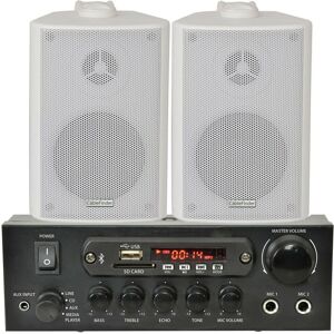 Loops Shop Bluetooth Music System 2x White Speakers & 110W Amp Background FM Radio White Loops Shop Bluetooth Music System 2x White Speakers & 110W Amp Background FM Radio White