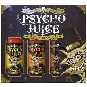 Psycho Juice Hot Chilli Sauces Gift Box Set of 3 x 148ml - Habanero, Red Savina, Chipotle in Brown Size: 3 Pack Brown 3 Pack Psycho Juice Hot Chilli Sauces Gift Box Set of 3 x 148ml - Habanero, Red Savina, Chipotle in Brown Size: 3 Pack Brown 3 Pack