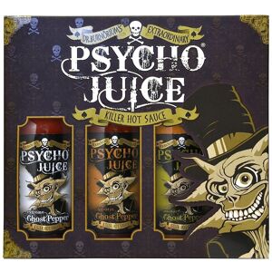 Psycho Juice Hot Chilli Sauces Gift Box Set of 3 x 148ml - Extreme Ghost Pepper, Chipotle, Mustard in Brown Size: 3 Pack Brown 3 Pack Psycho Juice Hot Chilli Sauces Gift Box Set of 3 x 148ml - Extreme Ghost Pepper, Chipotle, Mustard in Brown Size: 3 Pack Brown 3 Pack