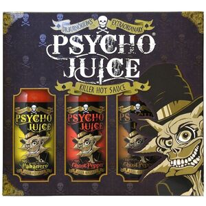 Psycho Juice Hot Chilli Sauces Gift Box Set of 3 x 148ml - Habanero, Ghost Pepper, Chipotle in Brown Size: 3 Pack Brown 3 Pack Psycho Juice Hot Chilli Sauces Gift Box Set of 3 x 148ml - Habanero, Ghost Pepper, Chipotle in Brown Size: 3 Pack Brown 3 Pack