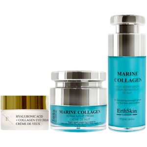 Erth Skin London Women's Marine Collagen Night Set: Cream + Pro Age Eye Cream 20 ml +Marine Collagen Night Serum 60ml (MFG) in Blue Blue Erth Skin London Women's Marine Collagen Night Set: Cream + Pro Age Eye Cream 20 ml +Marine Collagen Night Serum 60ml (MFG) in Blue Blue