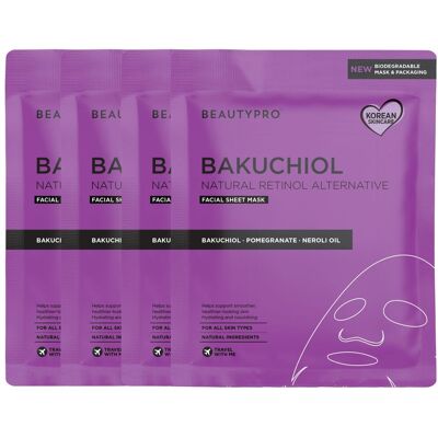 BEAUTYPRO BAKUCHIOL Sheet Mask - Pack of 4 Multicolor BEAUTYPRO BAKUCHIOL Sheet Mask - Pack of 4 Multicolor