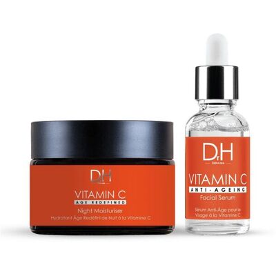 Dr H Women's Anti-Ageing Vitamin C Facial Serum 30ml + Vitamin C Anti-Ageing Night Moisturiser 60ml for Even Skin Tone & Radiance in White White Dr H Women's Anti-Ageing Vitamin C Facial Serum 30ml + Vitamin C Anti-Ageing Night Moisturiser 60ml for Even Skin Tone & Radiance in White White