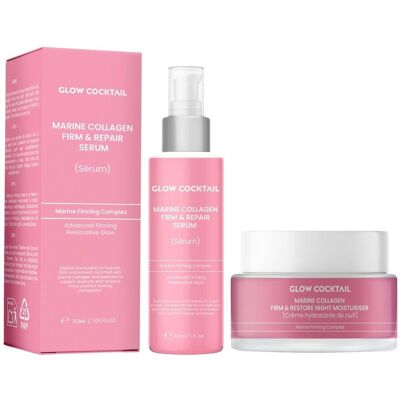 GlowCocktail London Women's Glow- Marine Collagen Firm & Repair Serum 30ml + Marine Collagen Firm & Restore Night Moisturizer 50ml in Pink Pink GlowCocktail London Women's Glow- Marine Collagen Firm & Repair Serum 30ml + Marine Collagen Firm & Restore Night Moisturizer 50ml in Pink Pink