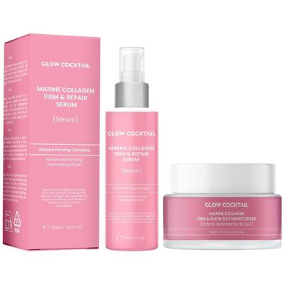 GlowCocktail London Women's Glow- Marine Collagen Firm & Repair Serum 30ml + Marine Collagen Firm & Glow Day Moisturiser 50ml in White White GlowCocktail London Women's Glow- Marine Collagen Firm & Repair Serum 30ml + Marine Collagen Firm & Glow Day Moisturiser 50ml in White White