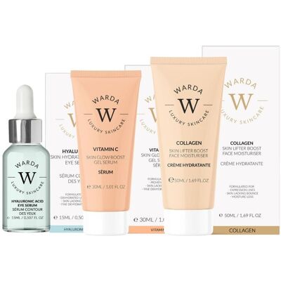 WARDA Glow & Hydrate Vitamin C Serum, Hyaluronic Eye Serum, Collagen Cream in Clear Clear WARDA Glow & Hydrate Vitamin C Serum, Hyaluronic Eye Serum, Collagen Cream in Clear Clear