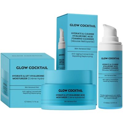 GlowCocktail London Women's Hydrate & Lift Hyaluronic Acid Moisturizer 50Ml + Hydrate & Cleanse Hyaluronic Acid Foaming Cleanser 200Ml in Blue Blue GlowCocktail London Women's Hydrate & Lift Hyaluronic Acid Moisturizer 50Ml + Hydrate & Cleanse Hyaluronic Acid Foaming Cleanser 200Ml in Blue Blue