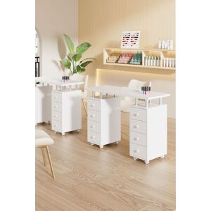 Living and Home Fashion Makeup Desk Dresser Manicure Table Nail Desk with Rolling Wheels For Spa Beauty Salon & Home in White White Living and Home Fashion Makeup Desk Dresser Manicure Table Nail Desk with Rolling Wheels For Spa Beauty Salon & Home in White White