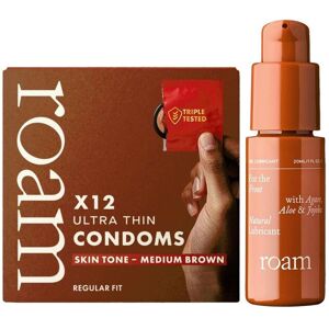 Roam Men's Medium Brown Regular Fit 'Condom' Pack of 12 w/ Front Lubricant, 20ml in White White Roam Men's Medium Brown Regular Fit 'Condom' Pack of 12 w/ Front Lubricant, 20ml in White White