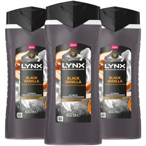 Lynx Men's Black Vanilla 'Body Wash' with 12Hrs of Freshness for Men 400ml, 3pk Black Lynx Men's Black Vanilla 'Body Wash' with 12Hrs of Freshness for Men 400ml, 3pk Black