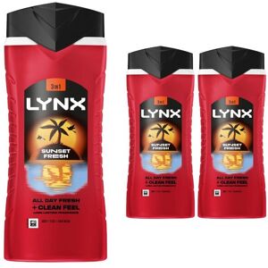 Lynx Men's Men Sunset Fresh 3 in 1 'Body Wash' with Lasting Fragrance 500ml, 3pk in Black Black Lynx Men's Men Sunset Fresh 3 in 1 'Body Wash' with Lasting Fragrance 500ml, 3pk in Black Black