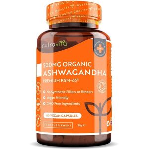 Nutravita Organic Ashwagandha KSM 66 500mg 60 Vegan Capsules in White White Nutravita Organic Ashwagandha KSM 66 500mg 60 Vegan Capsules in White White