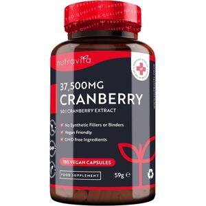 Nutravita Cranberry 50:1 Extract 37, 500mg - 180 Vegan Capsules in Red Red Nutravita Cranberry 50:1 Extract 37, 500mg - 180 Vegan Capsules in Red Red