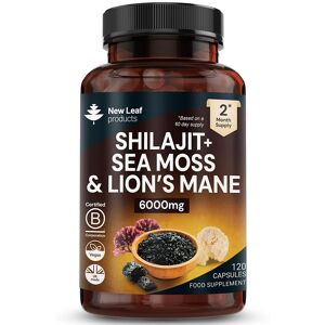 New leaf health Shilajit, Sea Moss & Lions Mane 6000mg Capsules - 100% Fruiting Body Capsules in Brown Brown New leaf health Shilajit, Sea Moss & Lions Mane 6000mg Capsules - 100% Fruiting Body Capsules in Brown Brown