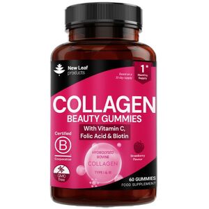 New leaf health Collagen Gummies + Vitamin C, Folic Acid & Biotin - 60 Marine Collagen Gummies in Pink Pink New leaf health Collagen Gummies + Vitamin C, Folic Acid & Biotin - 60 Marine Collagen Gummies in Pink Pink