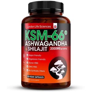 London Life Sciences Shilajit & Ashwagandha KSM-66® 90caps in Black Black London Life Sciences Shilajit & Ashwagandha KSM-66® 90caps in Black Black