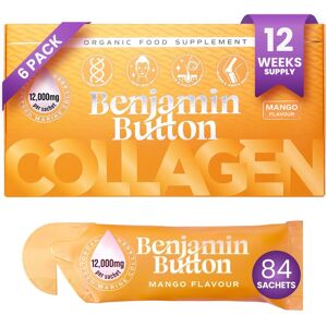 Benjamin Button Hydrolysed Liquid Marine Collagen Supplement 12, 000mg + Vitamin C, Skin, Hair, Nails, Joints - 84 Sachets, 3 Months, Mango Flavour Yellow Benjamin Button Hydrolysed Liquid Marine Collagen Supplement 12, 000mg + Vitamin C, Skin, Hair, Nails, Joints - 84 Sachets, 3 Months, Mango Flavour Yellow