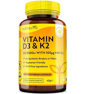 Nutravita Vitamin D3 with Vitamin K2 120 Capsules in White White Nutravita Vitamin D3 with Vitamin K2 120 Capsules in White White
