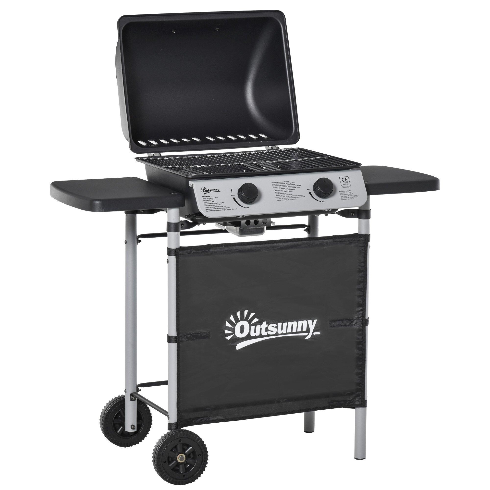 Outsunny Propane Gas Barbecue Grill 2 Burner Cooking BBQ 5.6 kW with Shelves