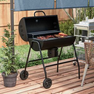 OUTSUNNY Charcoal Barbecue Grill with Wheels & Ash Catcher, Barrel BBQ Trolley Smoker in Black Black OUTSUNNY Charcoal Barbecue Grill with Wheels & Ash Catcher, Barrel BBQ Trolley Smoker in Black Black